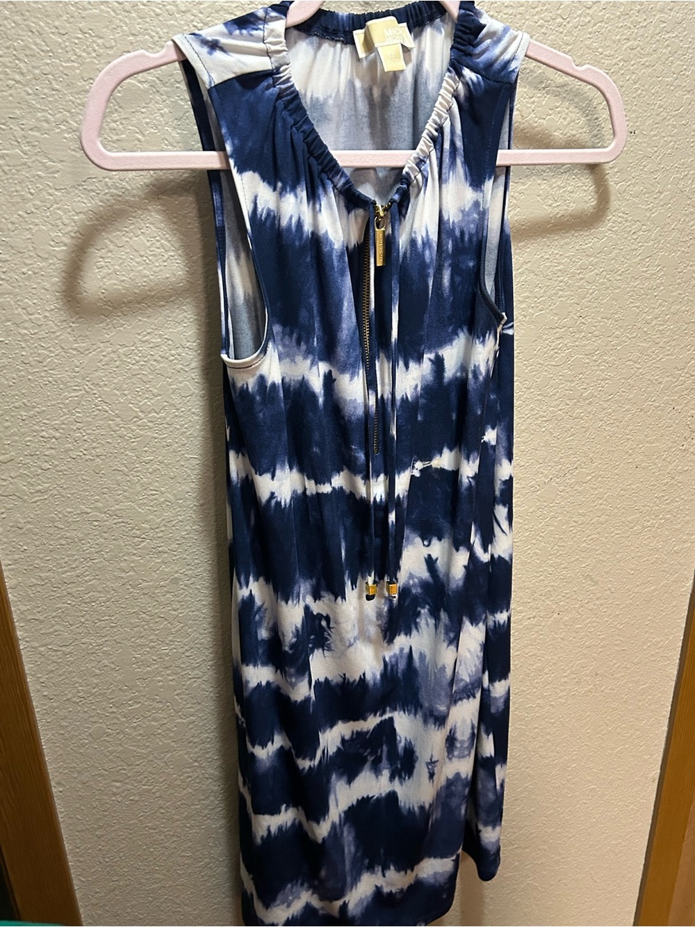 Michael Kors Navy & White Tie-Dye Midi Dress